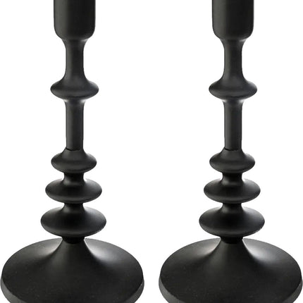 Atmosphera kaarsen kandelaar - 2x - decoratief metaal - dinerkaarsen - zwart - D12 x H26 cm