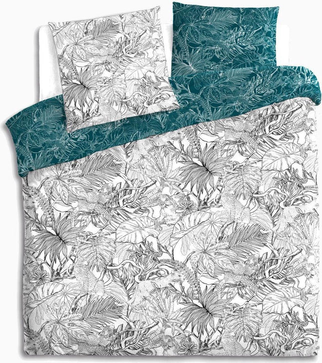 Wende-Bettbezug aus Baumwolle 240x220 mit Druckknöpfen im Dschungel-Print