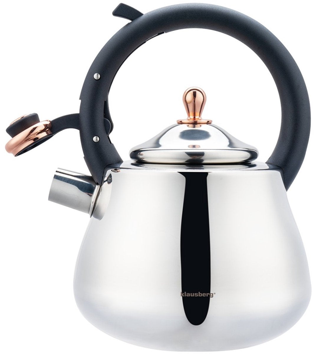 Klausberg 7776 fluitketel rvs 2,5 liter – met fluit, voor alle warmtebronnen