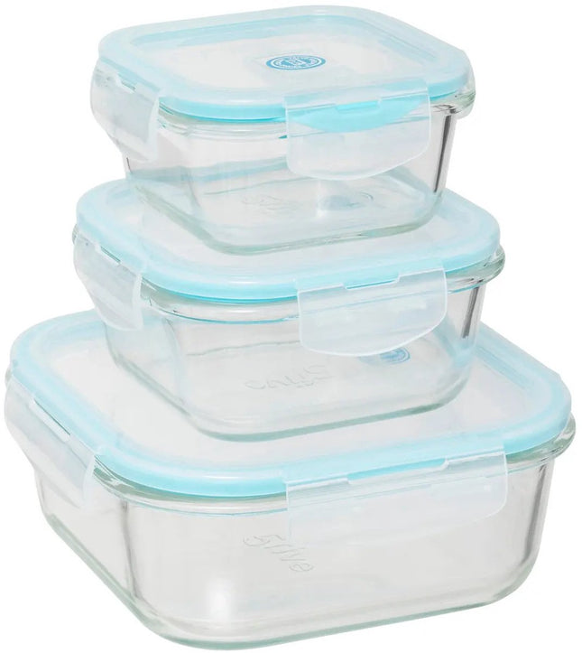5Five Vershoudbakjes met deksel - glas - set 3x stuks - 330/530/1180 ml - luchtdicht - met clips