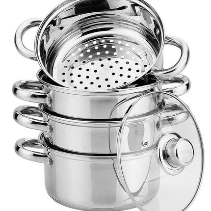 Stoompan - Couscous - Rijst- en Groentestomer 5-Delig - Ø 24 cm - Roestvrijstaal Met Glasdeksel