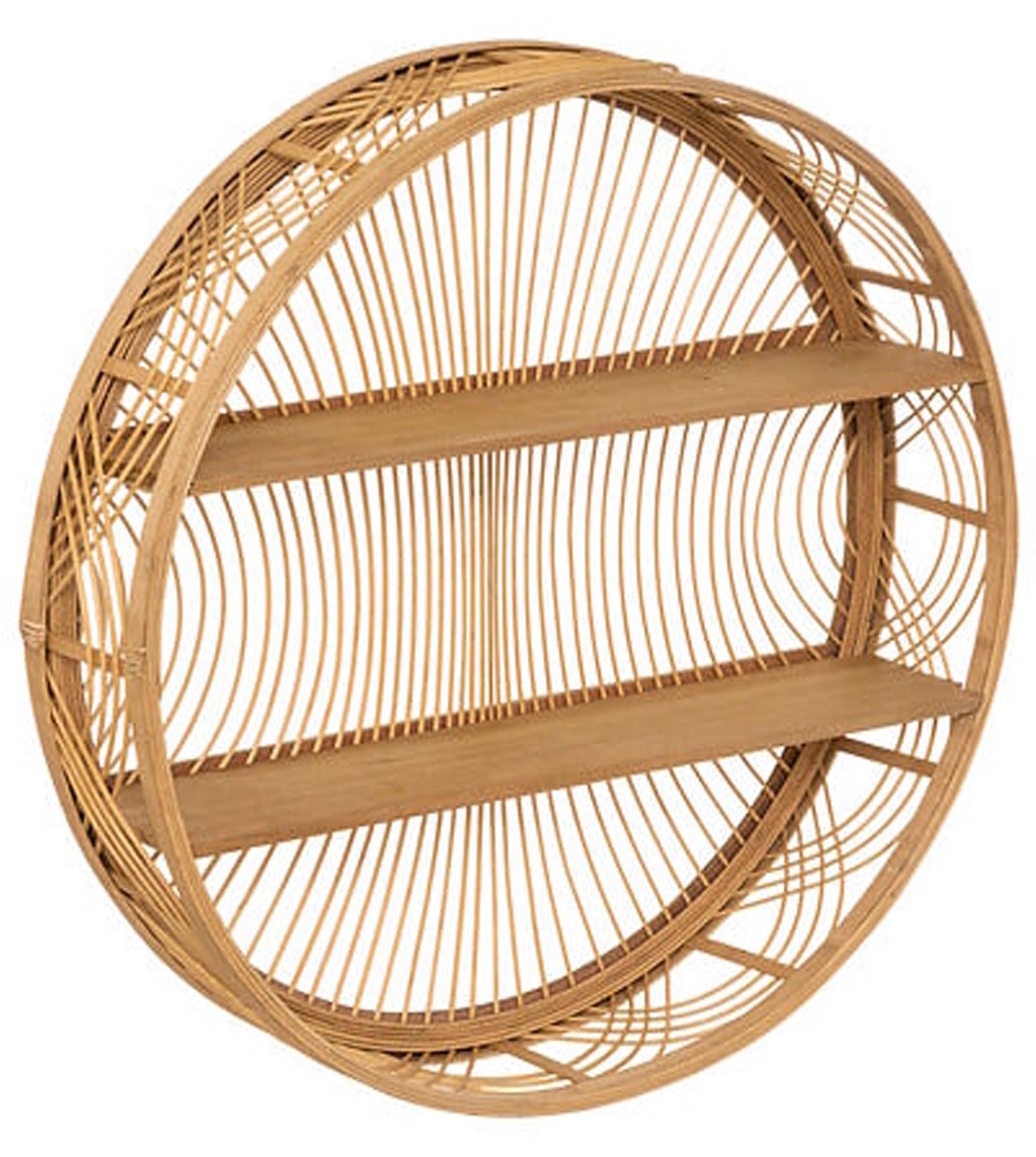 Étagère murale Atmosphera Inacio - marron - bambou - style Bohème - cadre rond - 2 étagères - D70 x 15 cm