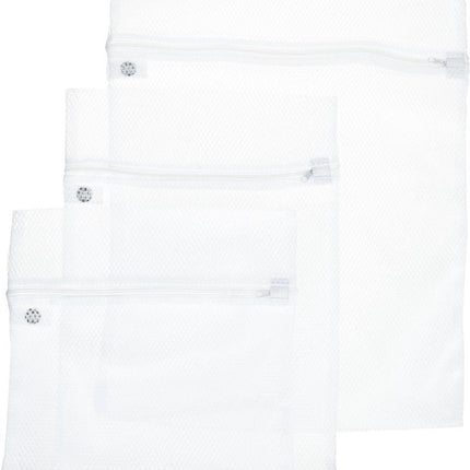 5Five Set van 3x stuks waszakjes/wasnetjes - wit - in 3 formaten - Wasgoed zakjes - BH zakjes