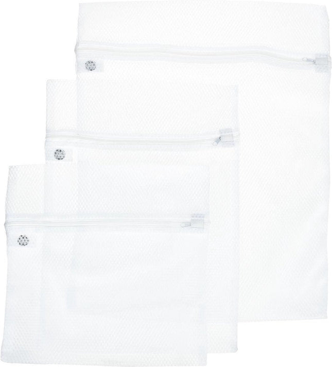 5Five Set van 3x stuks waszakjes/wasnetjes - wit - in 3 formaten - Wasgoed zakjes - BH zakjes