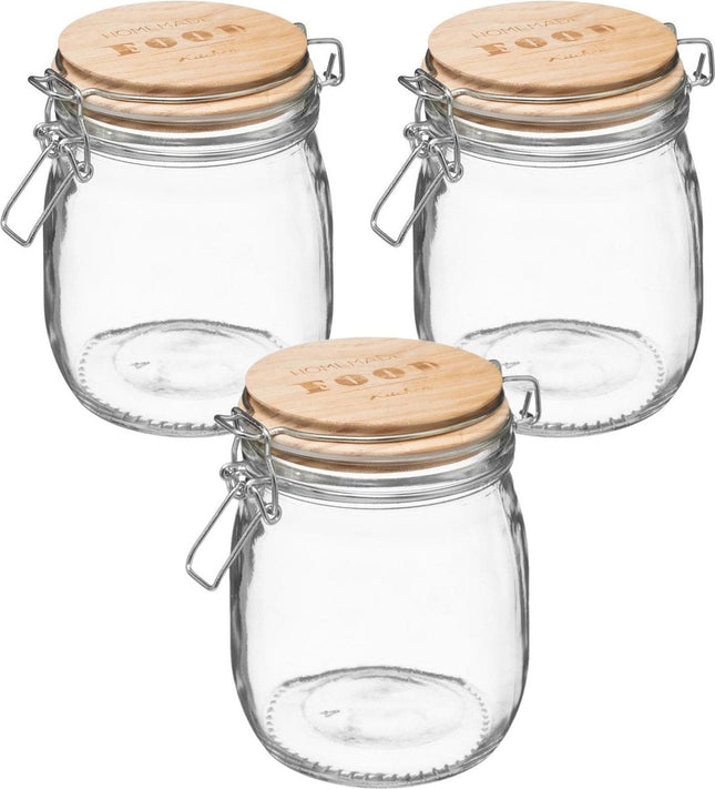 3x Vorratsdosen/Vorratsgläser 0,75L Glas mit Holzdeckel und Bügelverschluss - 750 ml - Vorratsgläser mit luftdichtem Verschluss