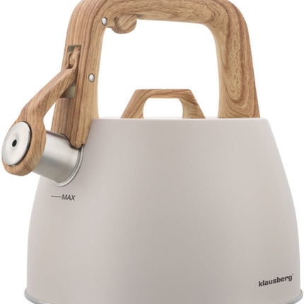 Klausberg 7917 - Flötenkessel mit Pfeife - 2,5 Liter - Edelstahl - Beige - Holzgriff