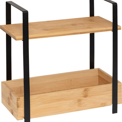 5Five Küchen-/Arbeitsplattenregal – Metall/Bambusholz – 30 x 14 x 30 cm – Küchen-Organizer – Natur/Schwarz – 2 Ebenen