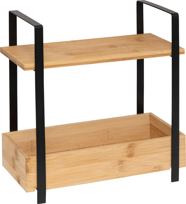 5Five Küchen-/Arbeitsplattenregal – Metall/Bambusholz – 30 x 14 x 30 cm – Küchen-Organizer – Natur/Schwarz – 2 Ebenen