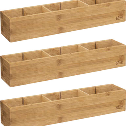5Five Schubladen-/Schrank-/Badorganizer - 3er-Set - 3 Fächer - L38 x B8 x H7 cm - Bambusholz - hellbraun - herausnehmbare Teiler