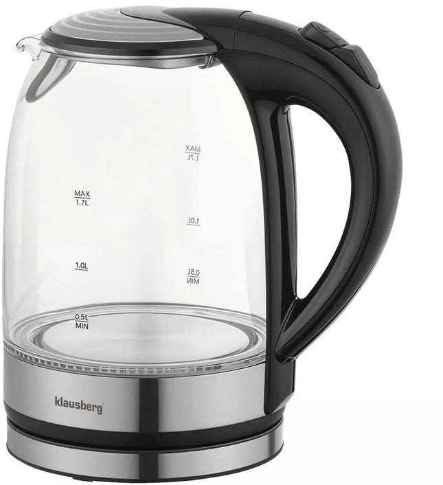 Klausberg KB7886 Elektrische Waterkoker - 1.7L, 1800W, Borosilicaatglas & RVS 304, LED Verlichting, 360° Draaibare Basis
