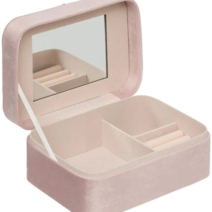 Atmosphera Sieradenkistje Bijou - 15 x 9 x 21 cm - roze - Juwelenkistje met deksel - met spiegel en vakjes indeling