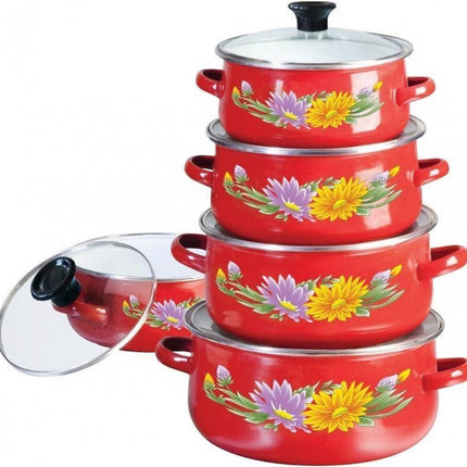 10-teiliges Topfset - Emaille - rot