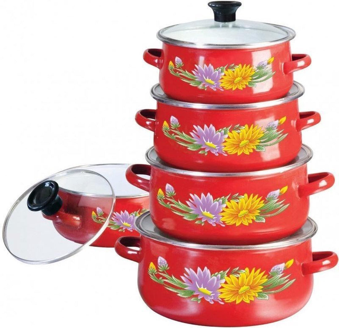 Batterie de cuisine 10 pièces - émail - rouge