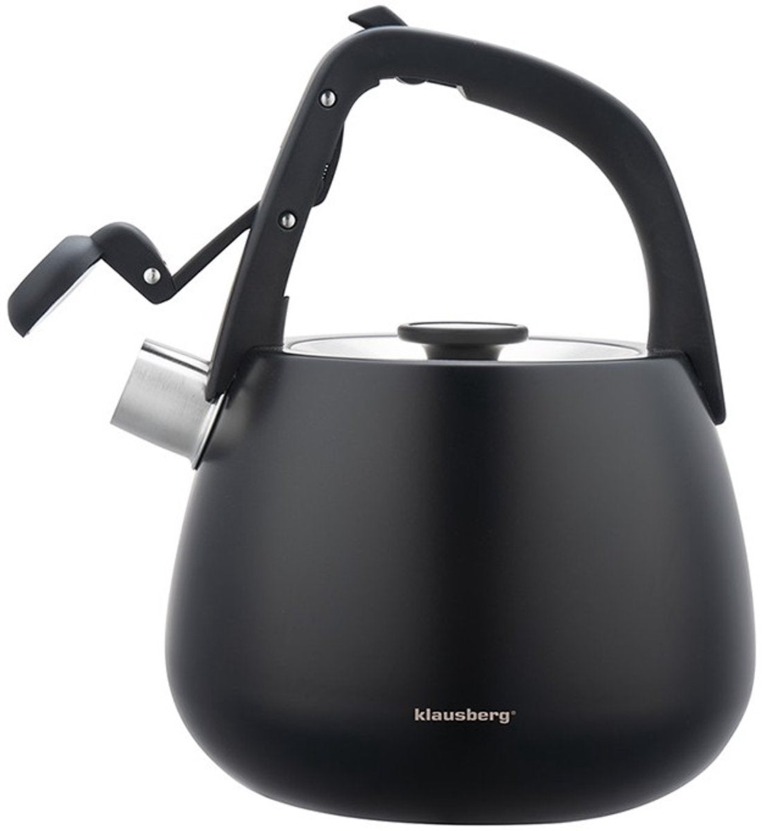 Klausberg 7774 fluitketel met houten handgreep – zwart RVS, 2,5 liter