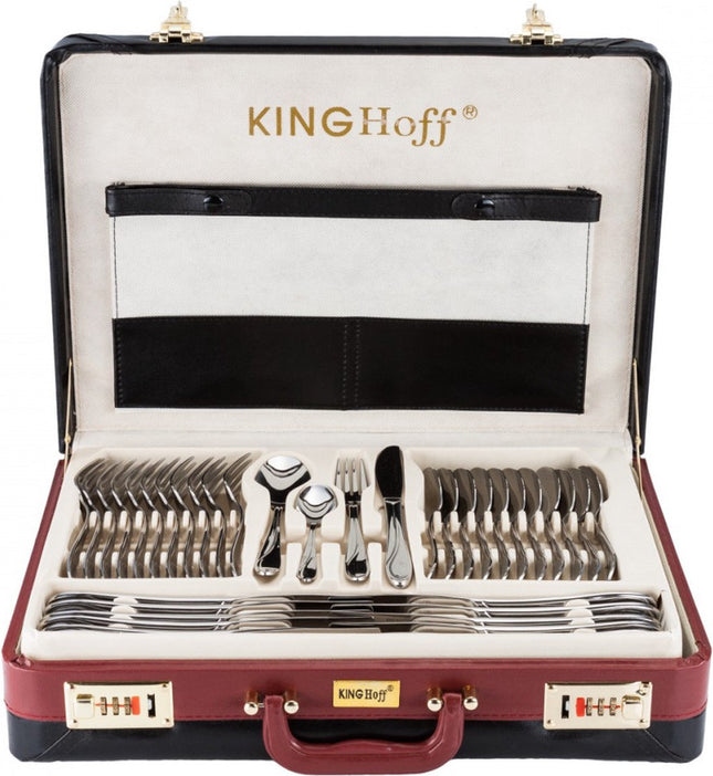 KINGHOFF 3520 – luxuriöser Besteckkoffer – 72-teilig – für 12 Personen – modernes Besteck