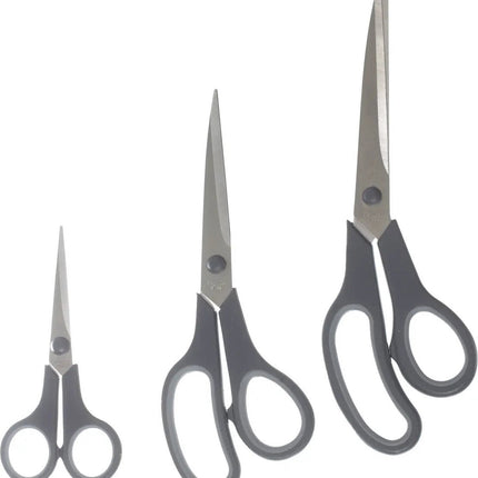 5Five Huishoud en keuken scharen set van 3x stuks - grijs - 25/21 en 14 cm - rvs metaal/kunststof - voedsel geschikt
