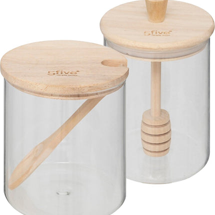 Five Zucker- und Honigtopf-Set - 400 ml - Glas/Bambus - transparent - inklusive Löffel