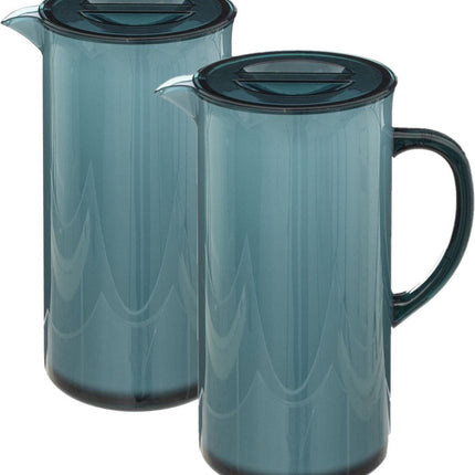 Set van 3x stuks sapkan/schenkkan karaffen met deksel 1950 ml blauw - Formaat: 18 x 10,5 x 25 cm - Materiaal: kunststof