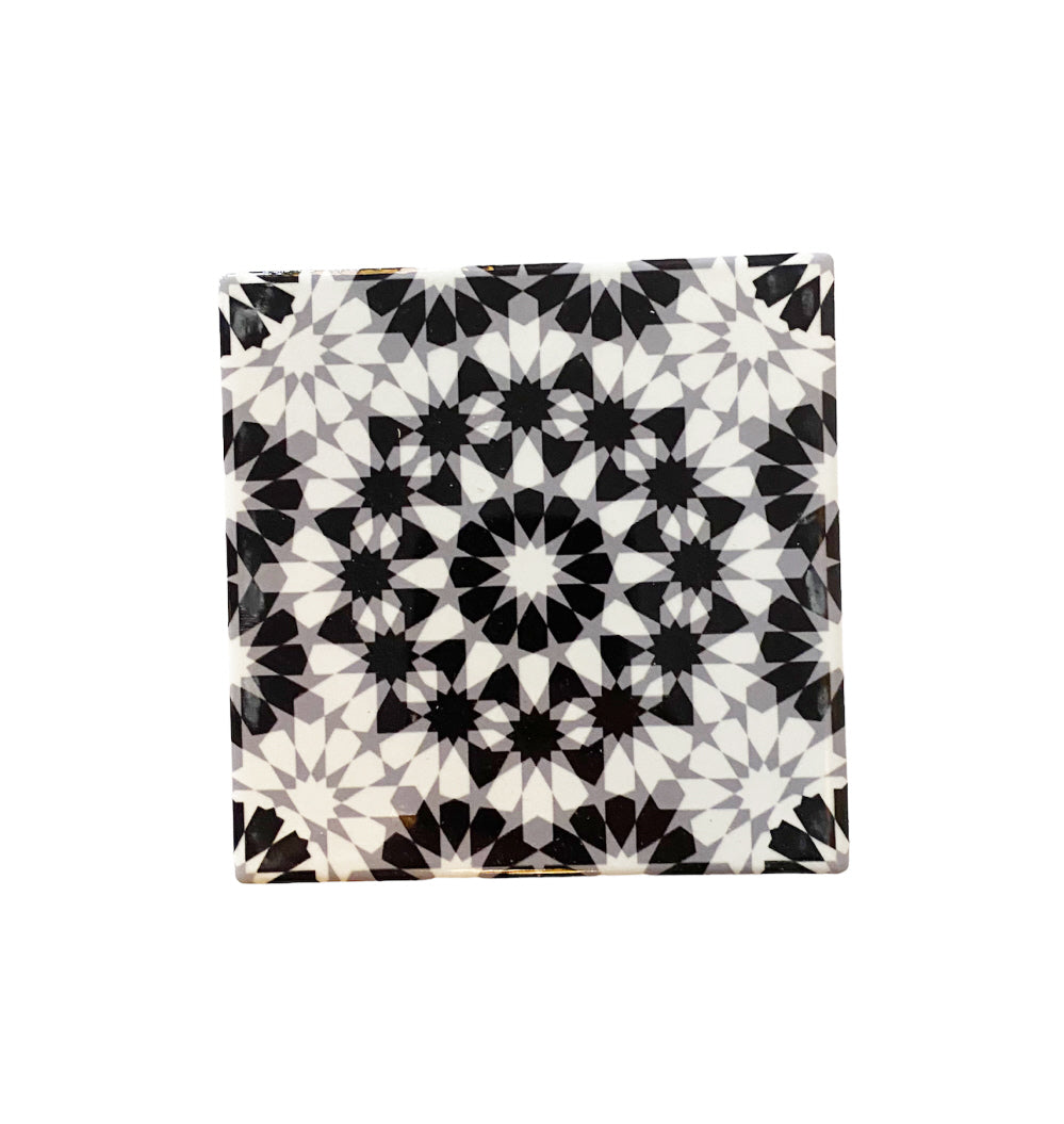 Marokkaanse onderzetters van keramiek – zellige tegelprint, Ø 10,5 cm – foto 2