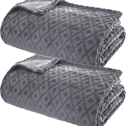 Atmosphera Plaid/bankdeken Monnet - 2x - betongrijs - 180 x 230 cm - polyester fleece - ruitmotief - bedsprei