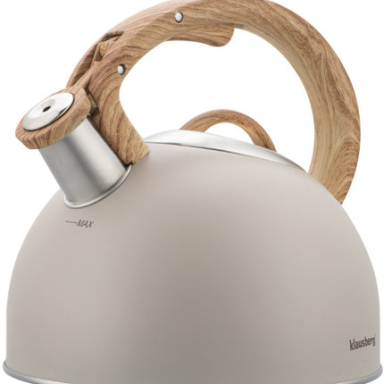 Klausberg 7913 - Fluitketel met fluit - 2.5 liter - RVS - beige