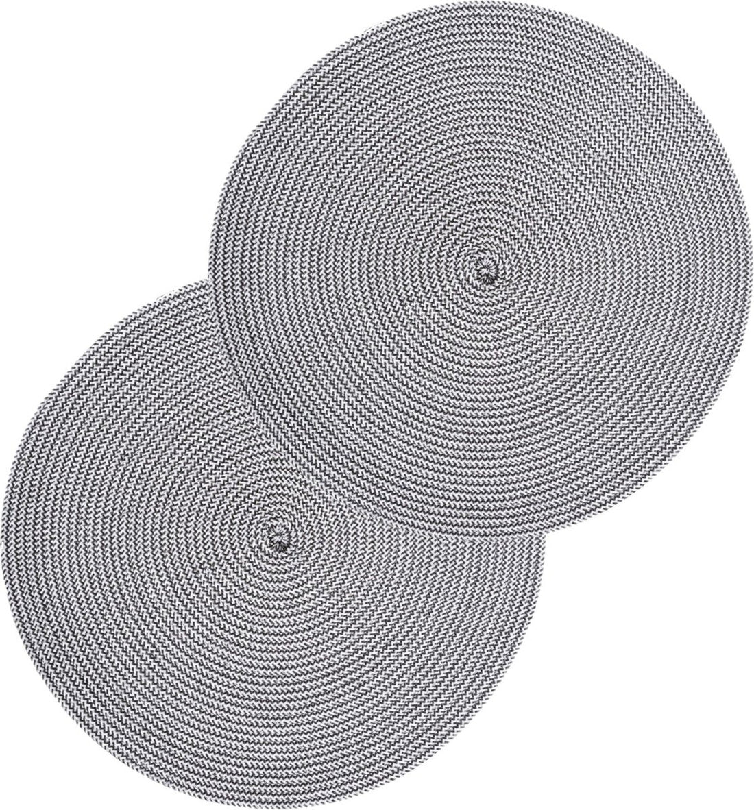 Set de 4 sets de table ronds Secret de Gourmet - noir/blanc - plastique tressé - Diamètre 38 cm - Dessous d'assiette