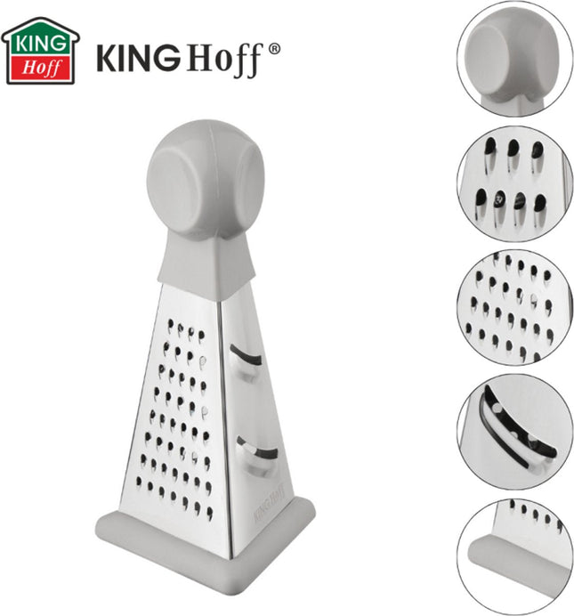 Kinghoff 3-Seiten-Reibe Pyramide - Multifunktionale Reibe mit 3 Reibflächen - Raspeln, Feinreiben und Zesten - 15,8 cm - KH-1987