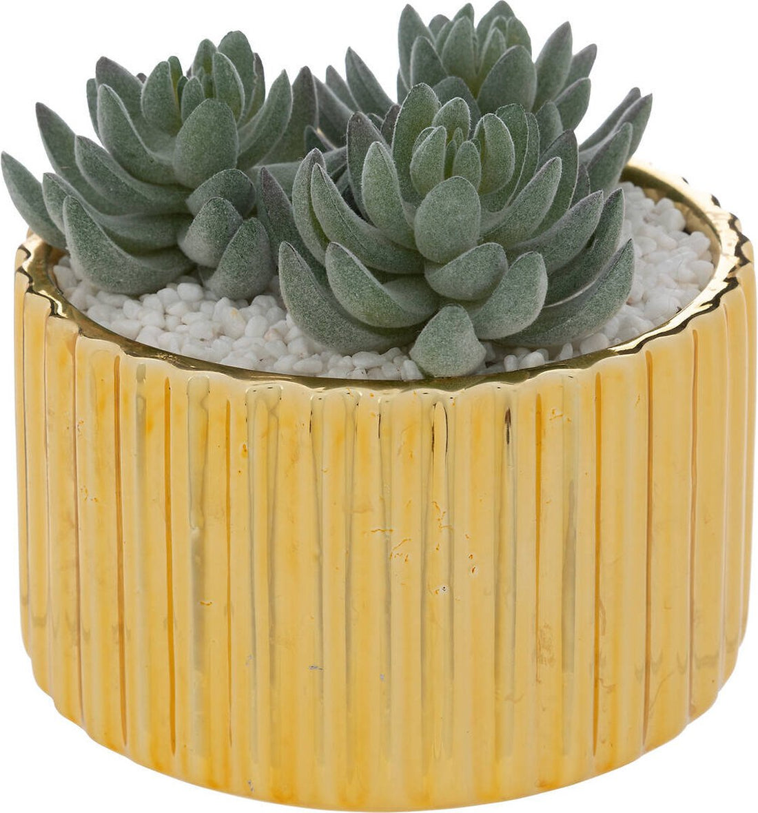 Kunstplant vetplant met gele keramische pot – 12 cm hoog