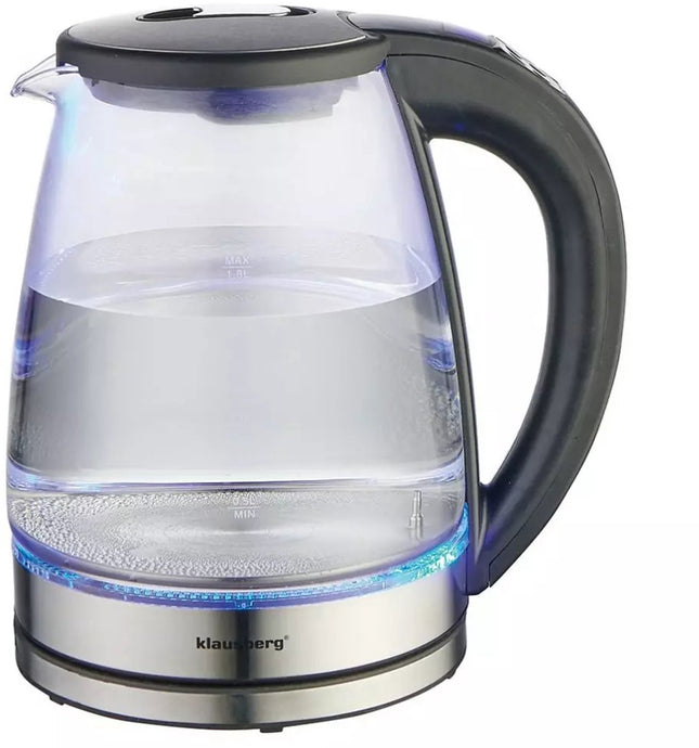 Klausberg KB7887 Wasserkocher – 1.8L, 1850-2200W, Borosilikatglas & Edelstahl 304, RGB-LED, Temperaturregelung – Farbwechsel durch Hitze