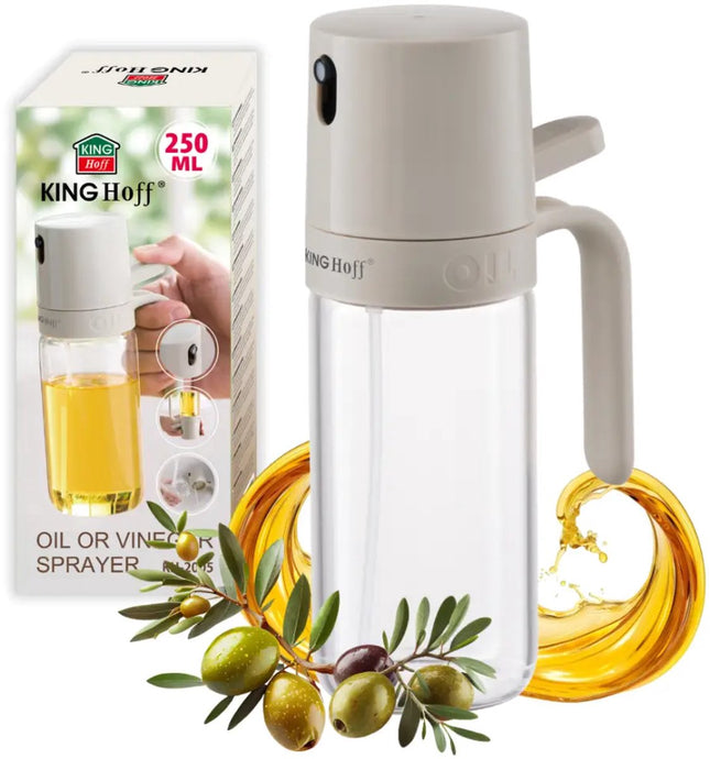 KINGHOFF KH-2005 Ölspray 250 ml – Edelstahl & Glas Öl- und Essigsprüher – Fein Zerstäubender Ölsprüher – Beige