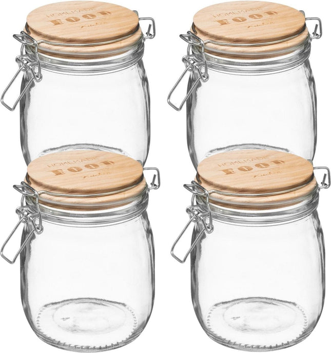 4x Vorratsdosen/Vorratsgläser 0,75L Glas mit Holzdeckel und Bügelverschluss - 750 ml - Vorratsdosen mit luftdichtem Verschluss