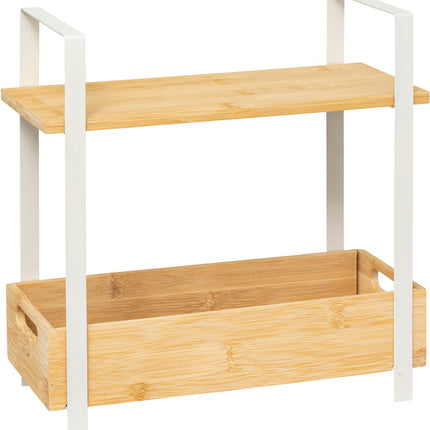 5Five Ordera Aufbewahrungsbehälter mit Bambusboden – 2 Ebenen – 30x14x30cm – Weiß/Beige