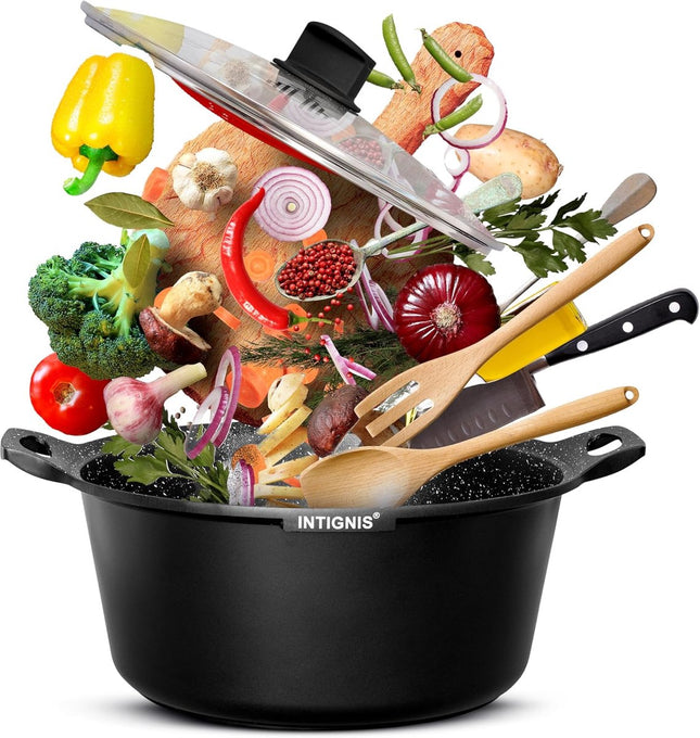 INTIGNIS® Braadpan met Deksel – 36 cm (14 liter) – GREBLON Keramische Antiaanbaklaag – Geschikt voor Inductie, Gas & Elektrisch – Inclusief Glasdeksel