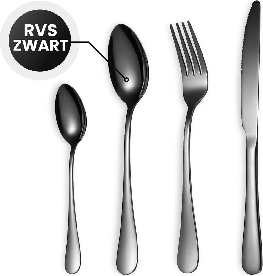 Bestekset 24-delig voor 6 personen – roestvrij staal, zwart, vintage look