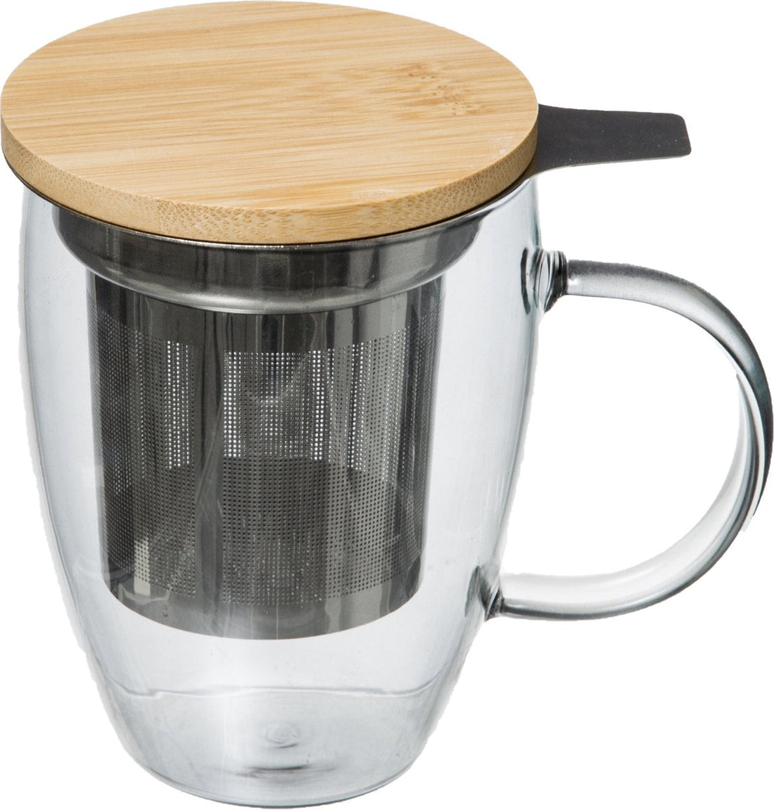 5Five Arha Mug à thé avec filtre - Sachet de thé - Avec couvercle en bambou - Tasse en verre avec anse