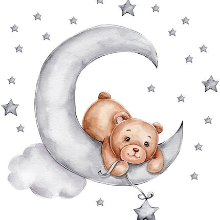 Sipo Wandtattoo Bär auf dem Mond - Selbstklebende Weltraum-Wanddekoration für Kinderzimmer - 60x62 cm - Weltraum-Wandtattoo für Baby- und Kleinkinderzimmer