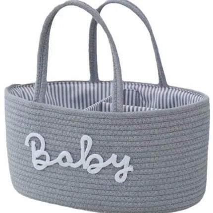 Baby Windelkorb für die Wickelkommode – Aufbewahrungskorb mit 3 Fächern & Griffen – Grau mit weißen Buchstaben Baby – Organizer für Windeln, Tücher und Zubehör – Wickeltasche Wickeltisch Organizer – Baby Organizer