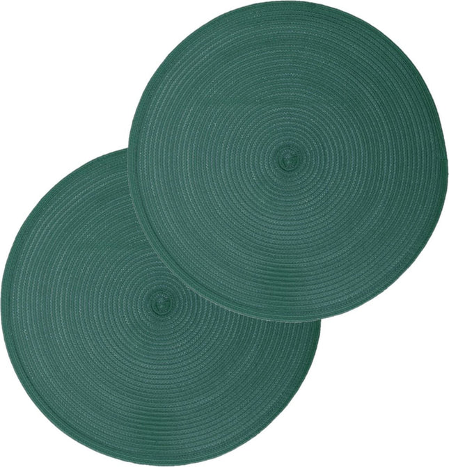 Secret de Gourmet ronde placemat - Set van 6x stuks - emerald groen - gevlochten kunststof - Dia 38 cm - Onderleggers