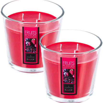 Atmosphera Candles Geurkaars - 2x - in glas - rood fruit aroma - 40 branduren - 13 x 12 cm - woondecoratie - geurkaarsen