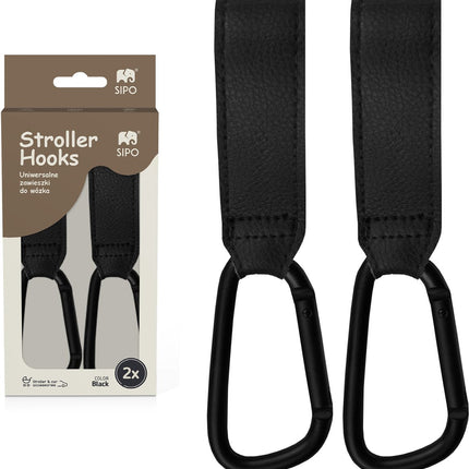 Sipo SCA-12 Universal-Kinderwagenhaken - 2er-Set - Öko-Leder-Design - Einkaufshaken - Tragkraft bis zu 5 kg - Karabinerhaken - Taschenträger - Kinderwagen -