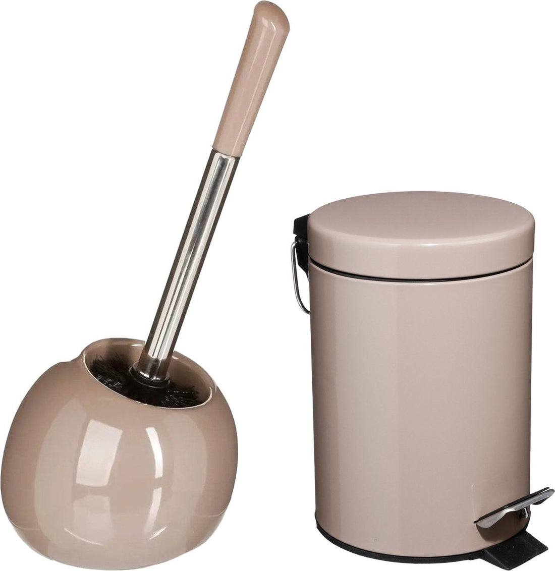 5Five badkamer accessoires set taupe – pedaalemmer 3 liter en wc-borstel