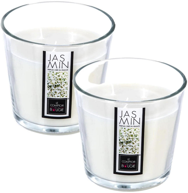 Atmosphera Candles Duftkerze - 2er Set - im Glas - Jasmin-Aroma - 40 Stunden Brenndauer - 13 x 12 cm - Wohndekoration - Duftkerzen