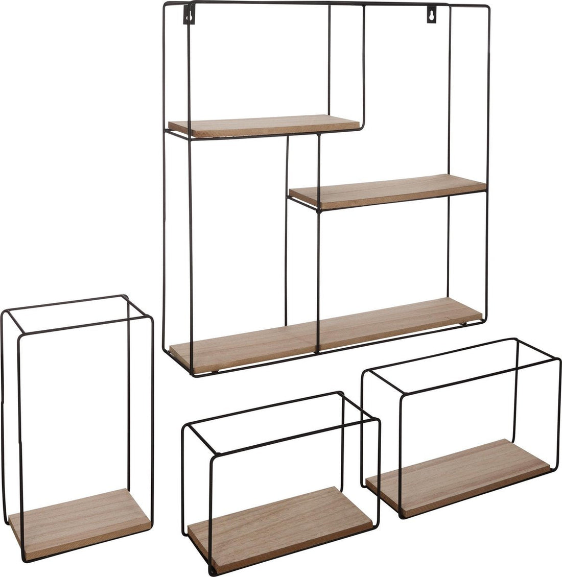 Atmosphera wandrek set van 4 – zwarte wandplanken van metaal en MDF