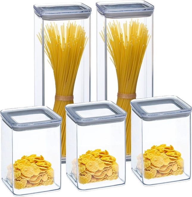 5Five Vorratsdosen-Set 5x – Küche/Lebensmittel – Kunststoff – 1000/2000 ml – luftdichter Deckel