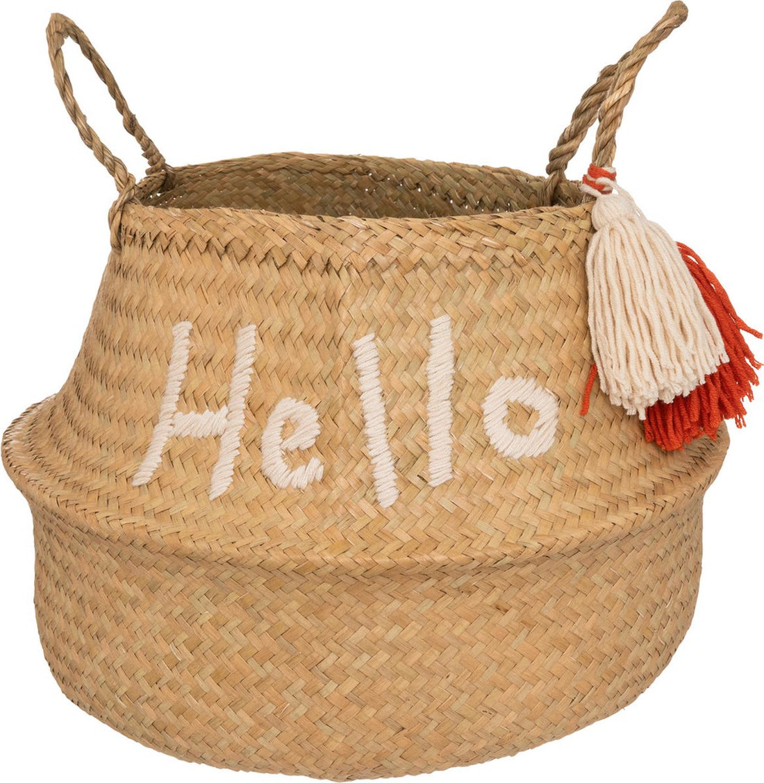 Atmosphera Kids opbergmand Hello – riet met pompons, beige, Ø 35 x 30 cm
