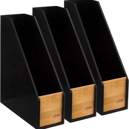 5Five Zeitschriftenbox/-kassette – 3x – schwarz/braun – B9 x T25 x H30 cm – Holz