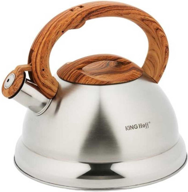 Kinghoff 3336 - Fluitketel - 3 liter - RVS - bruin - met fluit