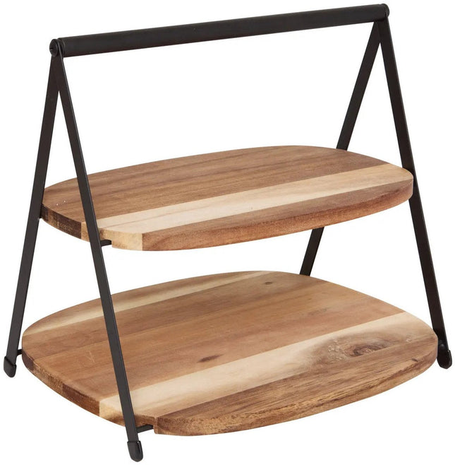 5Five Etagere für Snacks 2-stöckig - Akazienholz/Metall - Ø27 x H25 cm - Hightea - Törtchen - Dekorativ - Servierplatte