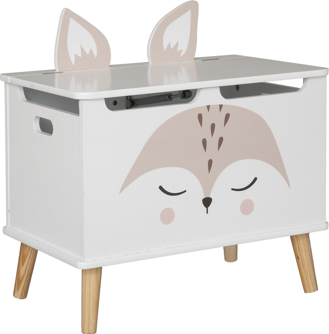 Atmosphera Kids speelgoedkist Vos – houten opbergkist met deksel, wit