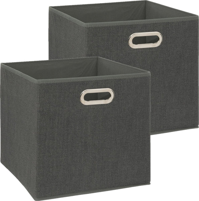 5Five Aufbewahrungskorb/Schrankkorb - 2x - Dunkelgrau - 31 x 31 x 31 cm - 29 Liter - Regalkörbe - Stoff mit verstärktem Boden - Faltbar